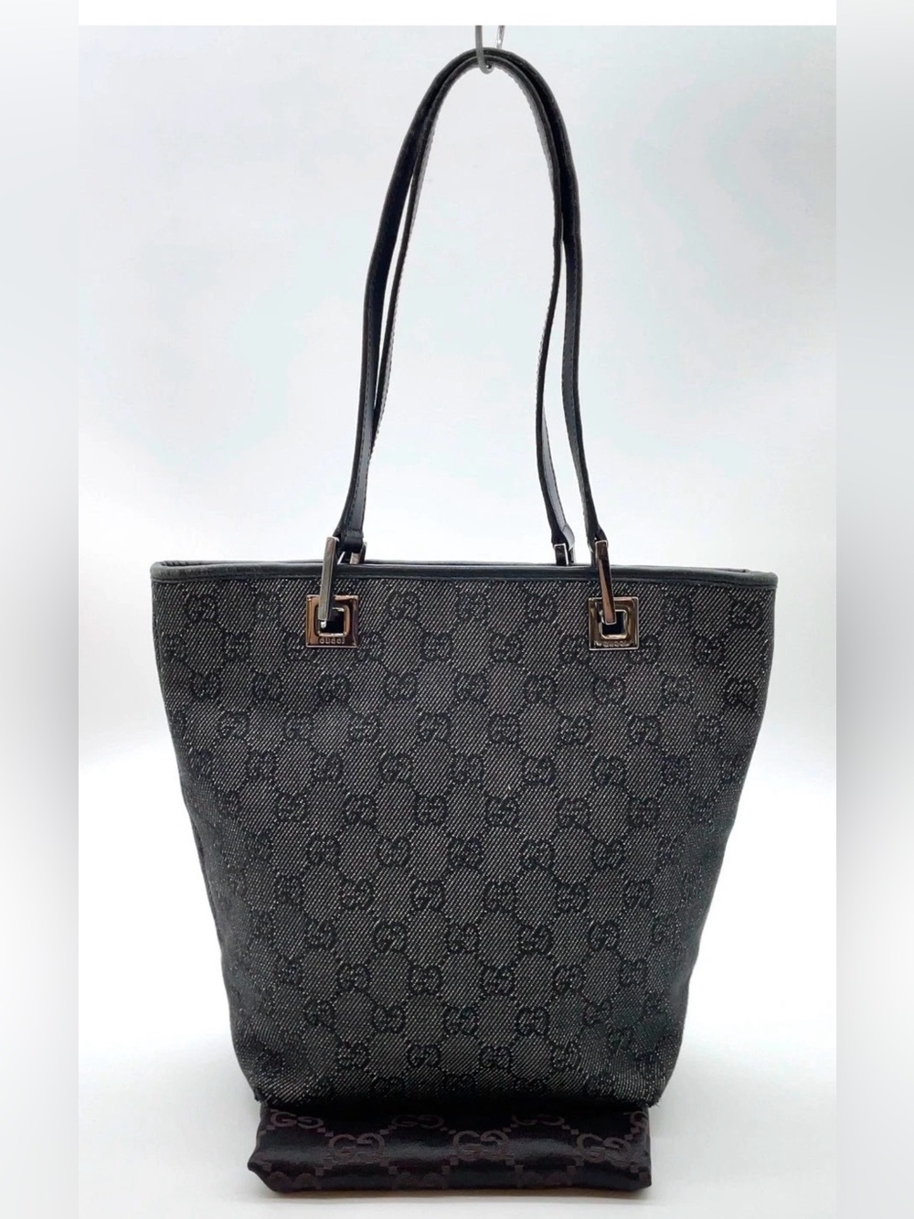 Auth Gucci GG Canvas Leather Black Tote Bag W/Dustbag